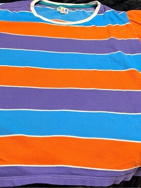 Vintage Bright Multicolor Striped Knit Top — Teal, Purple & Blue